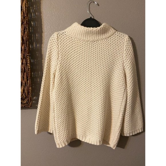 Talbots Womens Cardigan Sweater Cream XS extra small Thick Cotton Wool Pockets - Picture 6 of 6